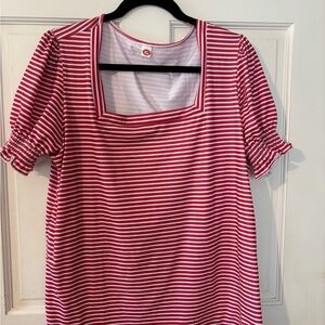 SHEIN Red & White Striped Square Neck Tunic